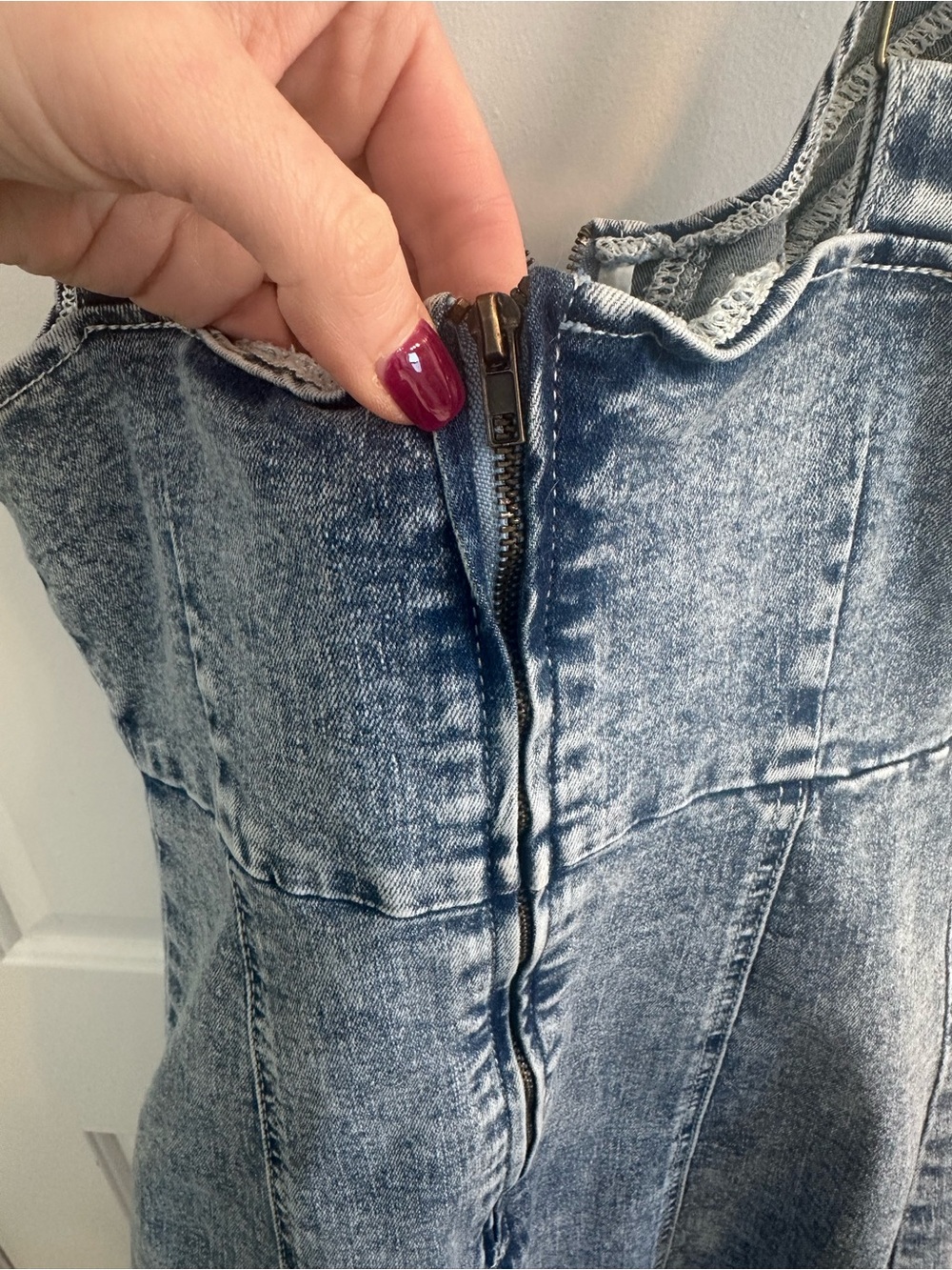 Denim Bodycon Midi Dress with Side Slit - Light Blue - Picture 10 of 13